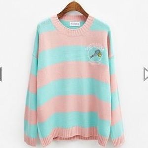 NWT pink and blue kawaii striped tennis sweater
